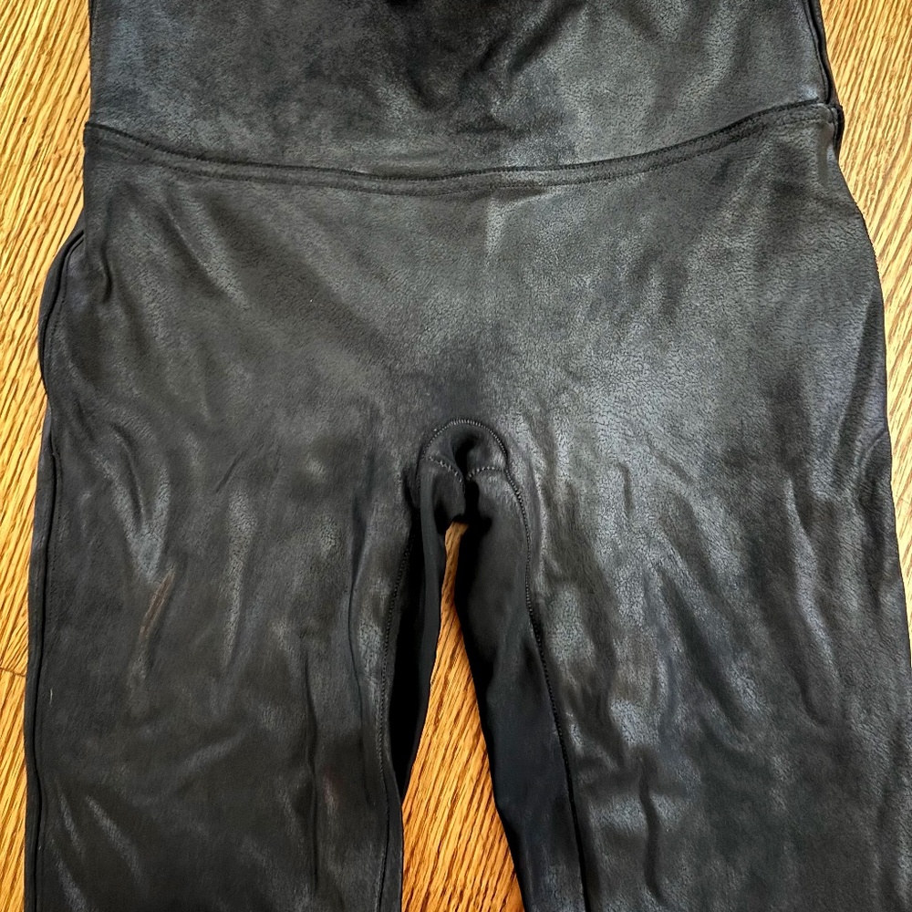 Spanx high waist shimmer/faux leather leggings - M - Black